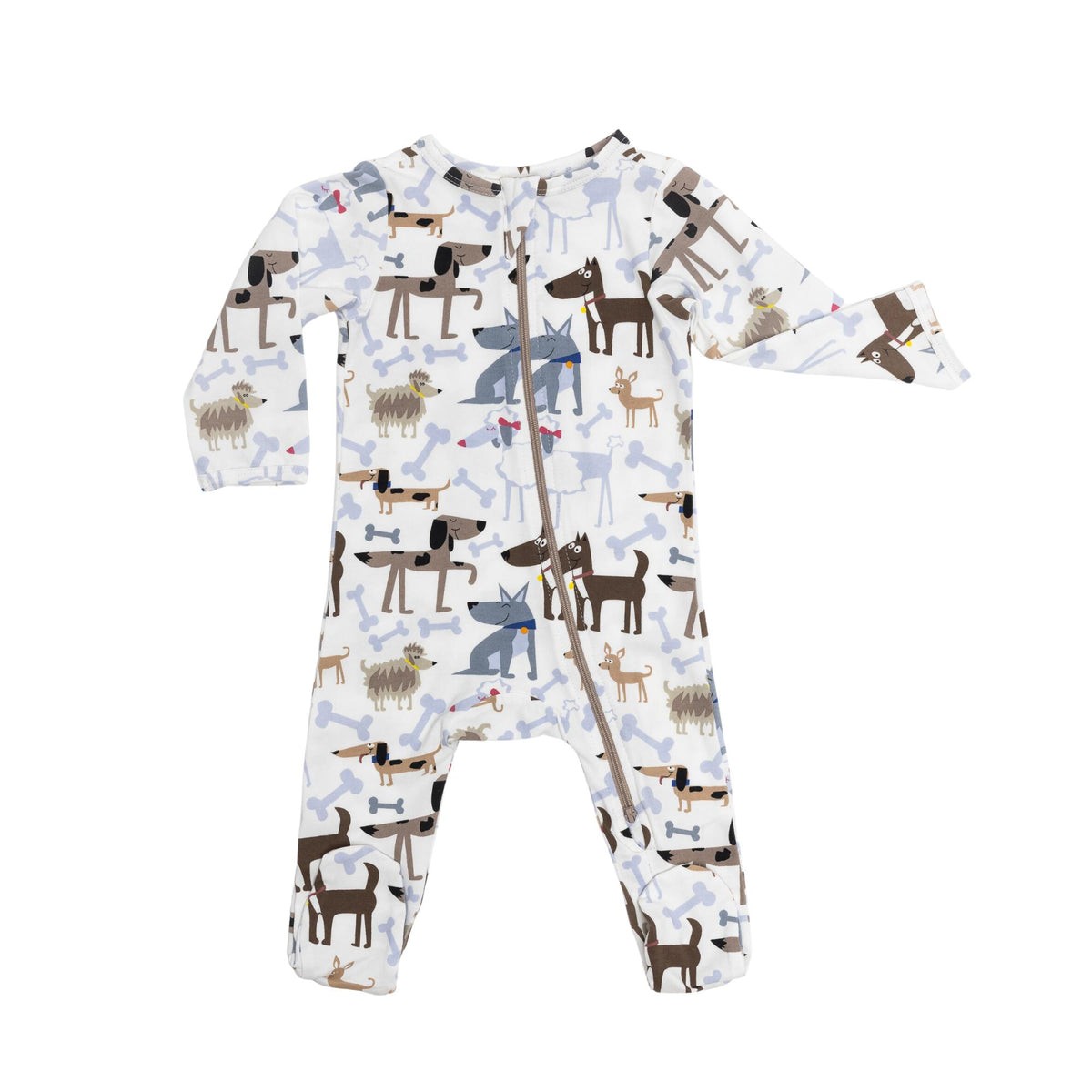 Norani Baby Footed Onesie with Zipper in Dogs and puppies - beige and brown