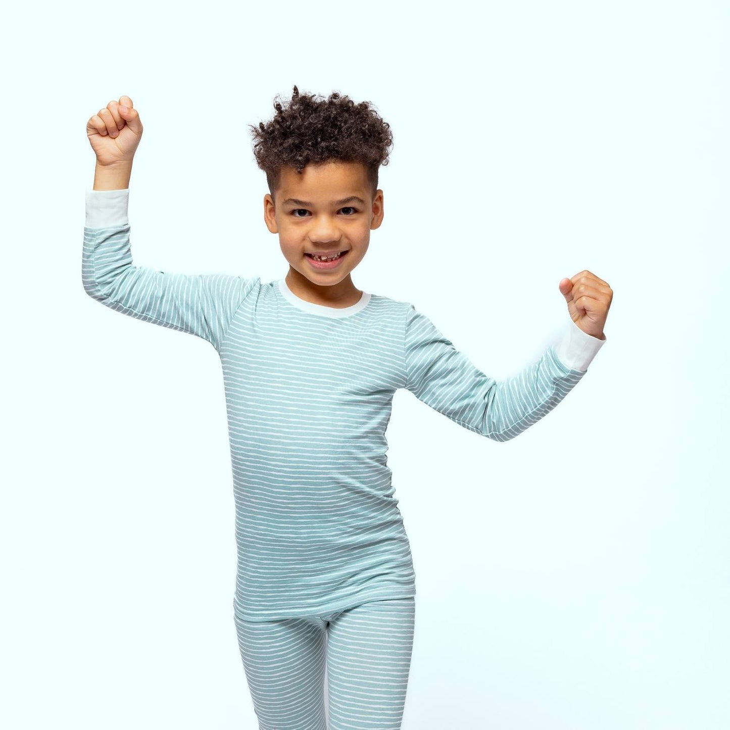 Norani Baby Long Sleeve Kids Pajamas in Green Stripes