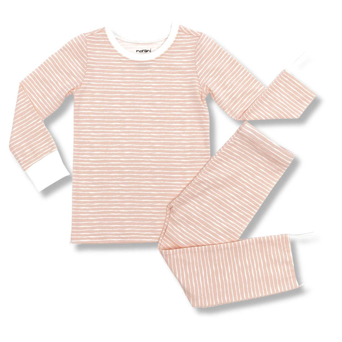  Norani Baby Long Sleeve Kids Pajamas in Pink and White Stripes