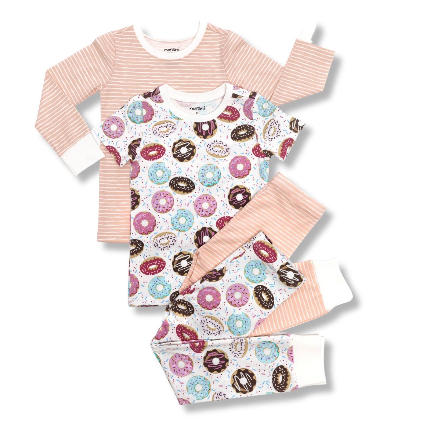 Norani Baby Long Sleeve Kids Pajamas in Pink and White Stripes