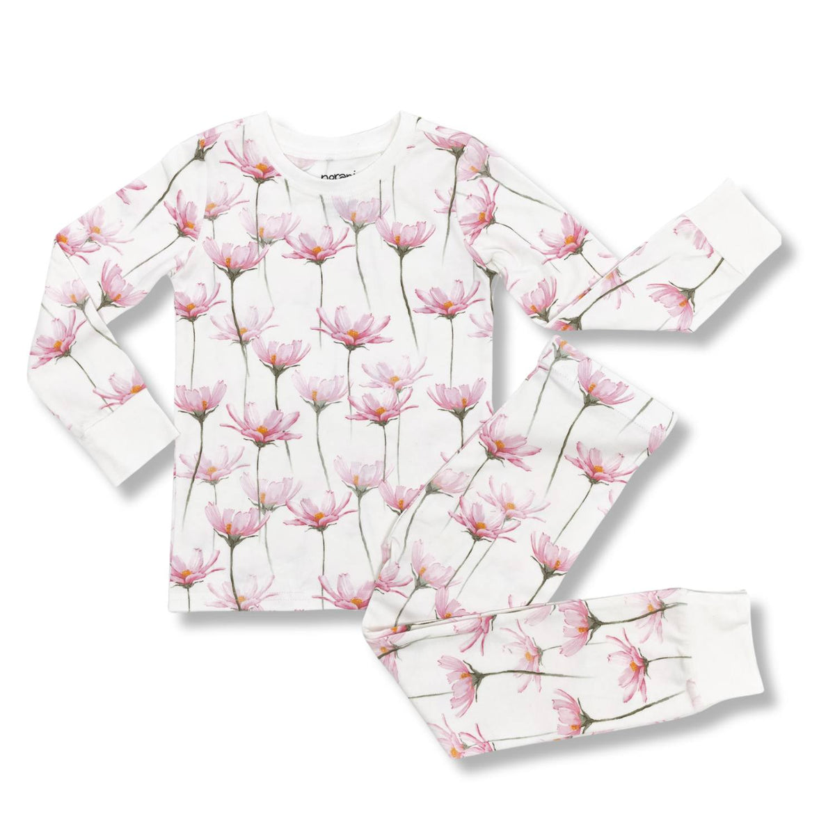  Norani Baby Long Sleeve Kids Pajamas in Pink and White Petals Flowers