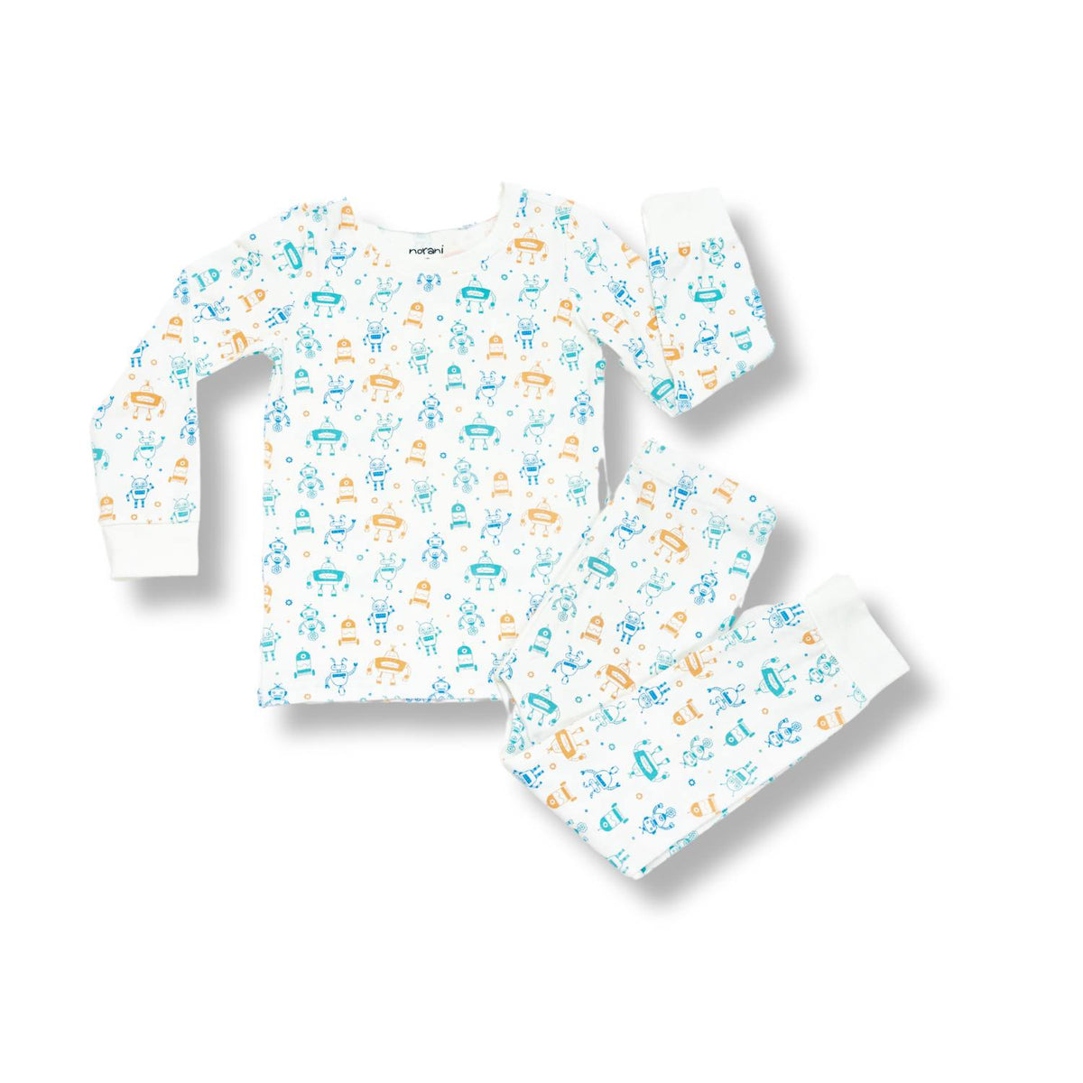 Norani Baby Kids Pajamas in Blue and green robots