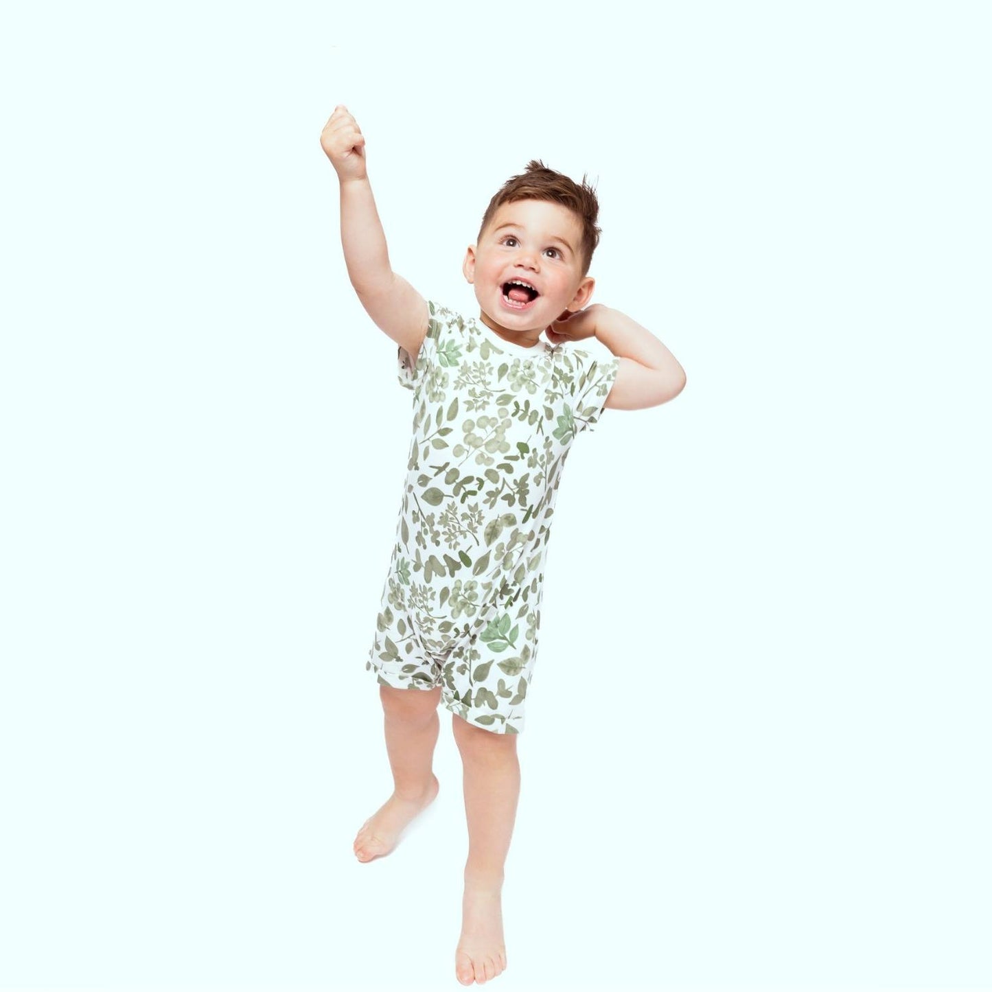 Norani Baby Organic Snap Romper in Green Leaves