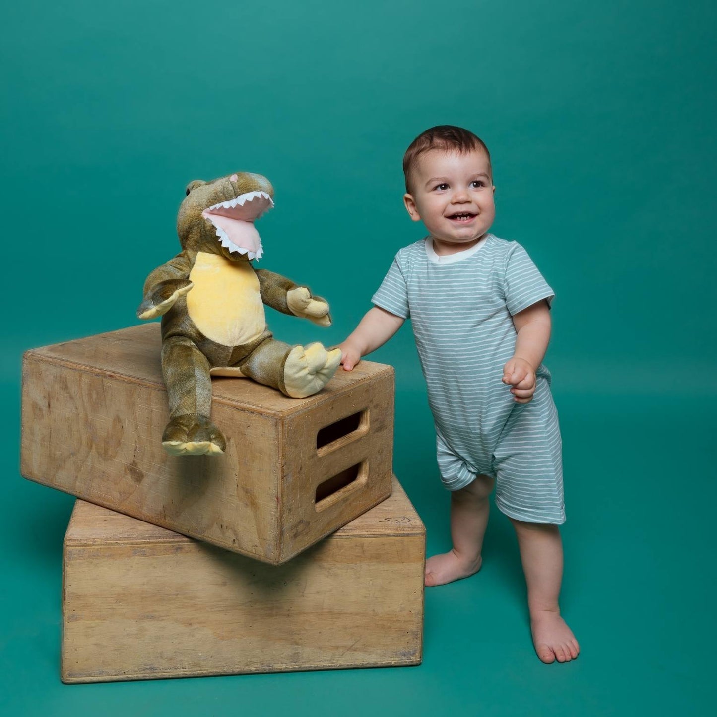 Organic Snap Romper in Green Stripes - Norani Baby