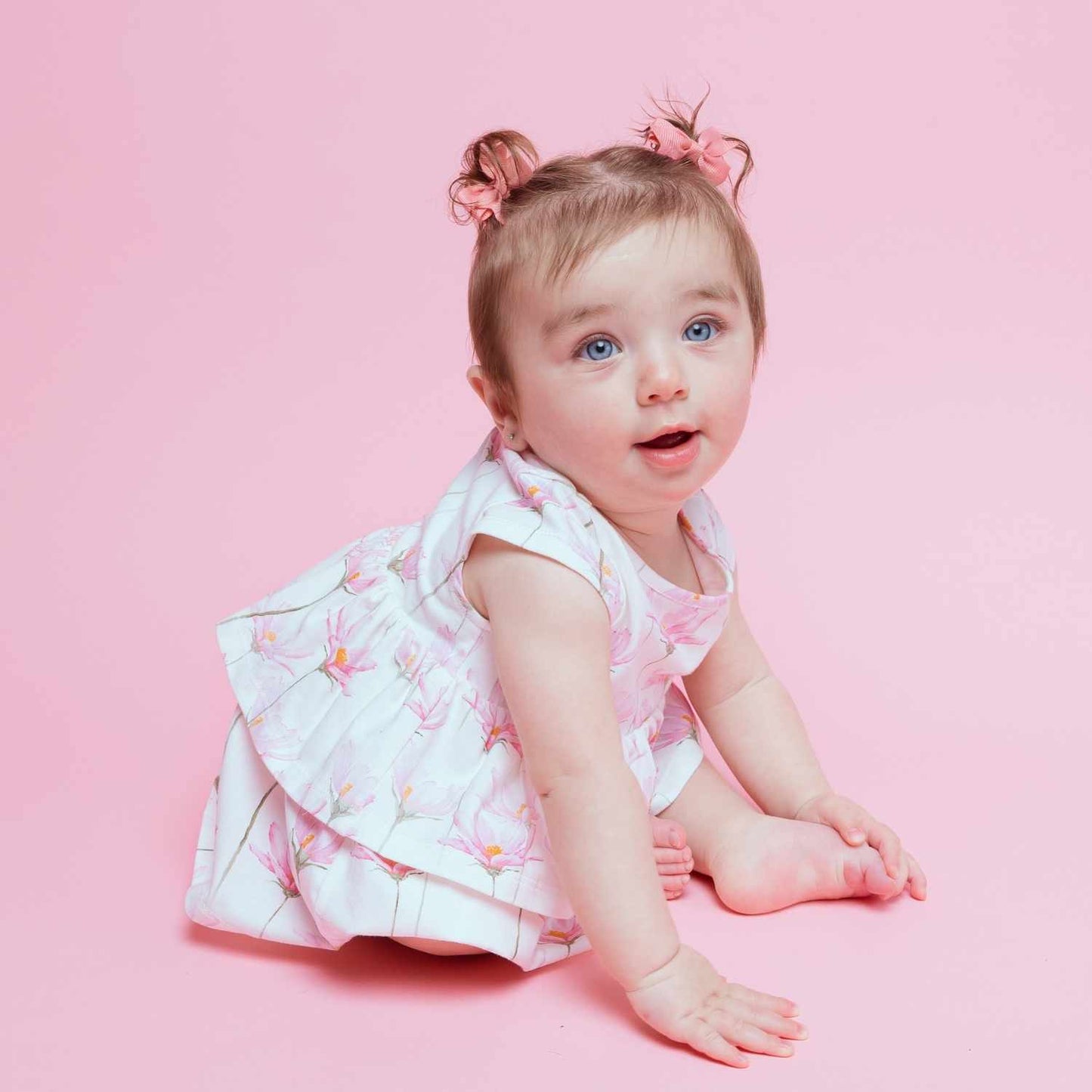 Norani Baby Pink Petals Layered Dress with Bloomers