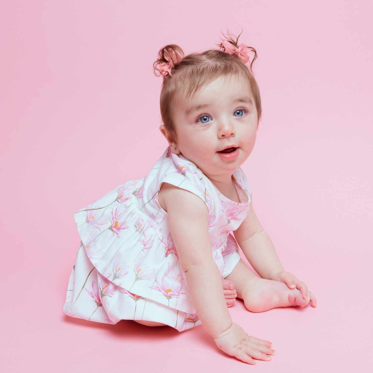 Norani Baby Pink Petals Layered Dress with Bloomers