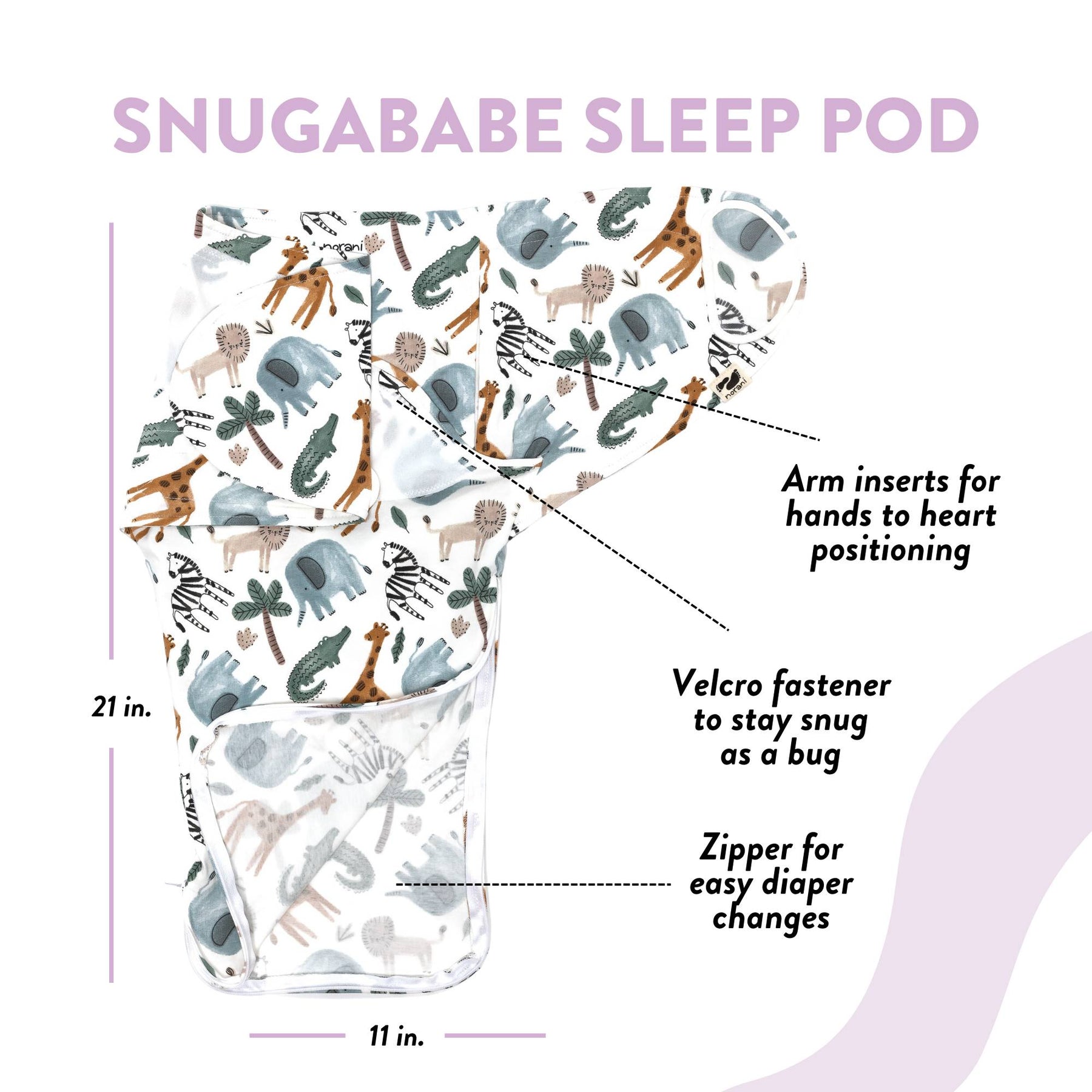 norani baby snugababe sleep pod in safari animals.
