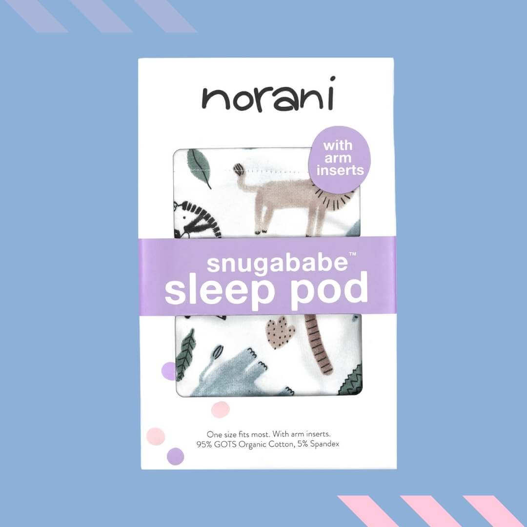 Norani Baby Snugababe Swaddle Packaging in Safari