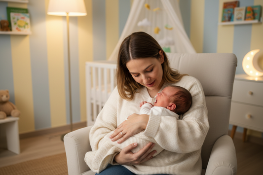 newborn baby being comforted by mother