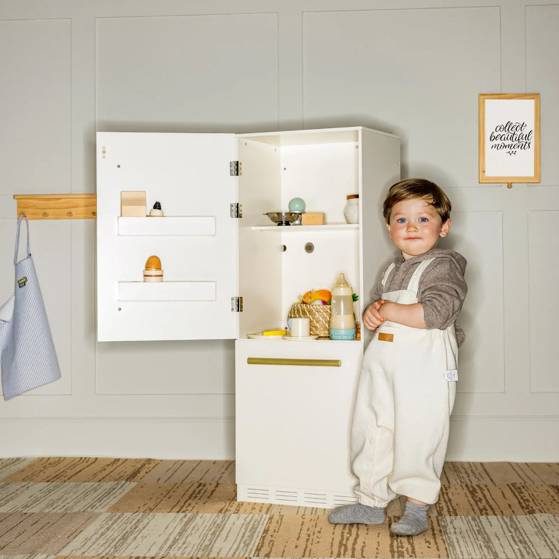Tiny Land® Play Kitchen Accessories – Play Kitchen Fridge: Wooden Cabinet Refrigerator for Kids - Norani Baby