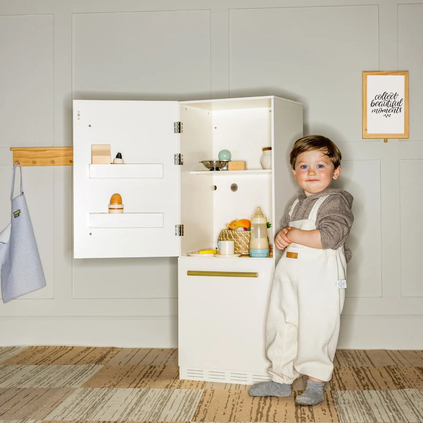 Tiny Land® Play Kitchen Accessories – Play Kitchen Fridge: Wooden Cabinet Refrigerator for Kids - Norani Baby