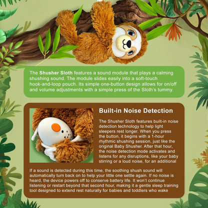 Shusher Sloth + 6 - Pack Shushie™ Pacifiers – Soothing Bundle with Cuddly Cry Detection - Norani Baby
