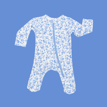 Modal Footie - Blue Floral - Norani Baby