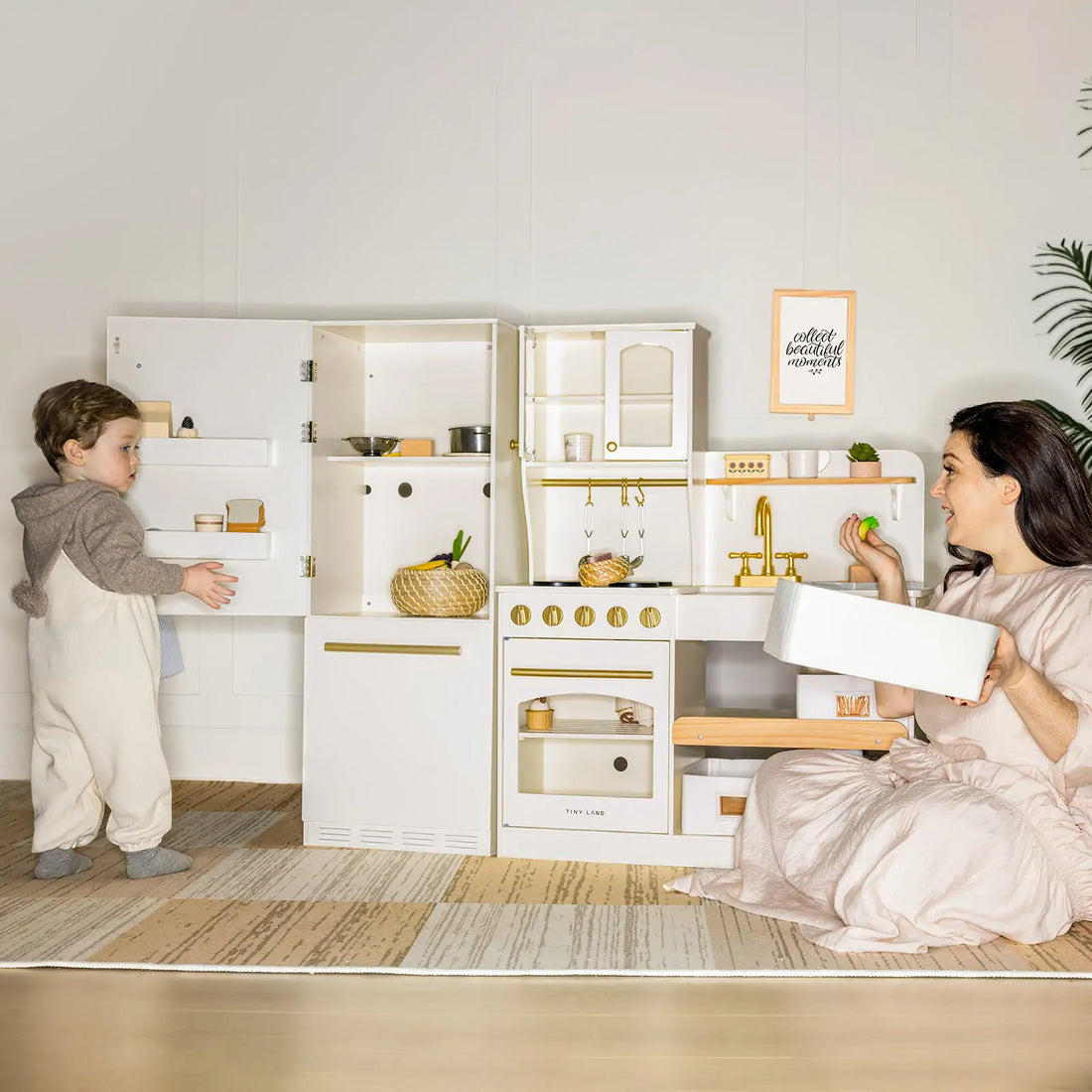 Tiny Land® Play Kitchen Accessories – Play Kitchen Fridge: Wooden Cabinet Refrigerator for Kids - Norani Baby