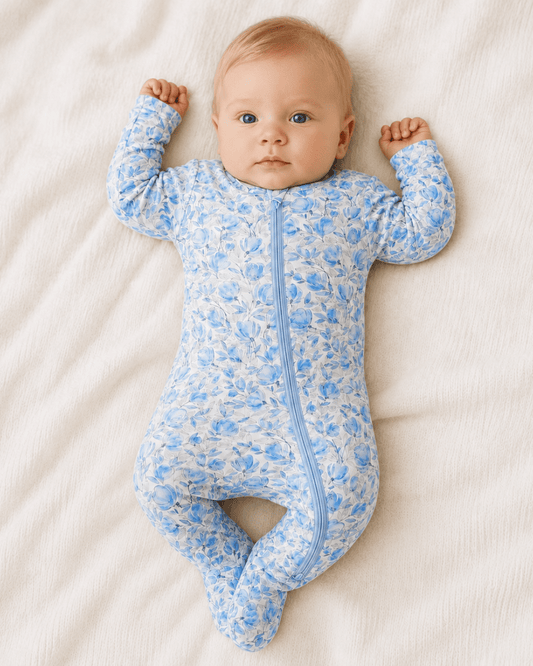 Modal Footie - Blue Floral - Norani Baby