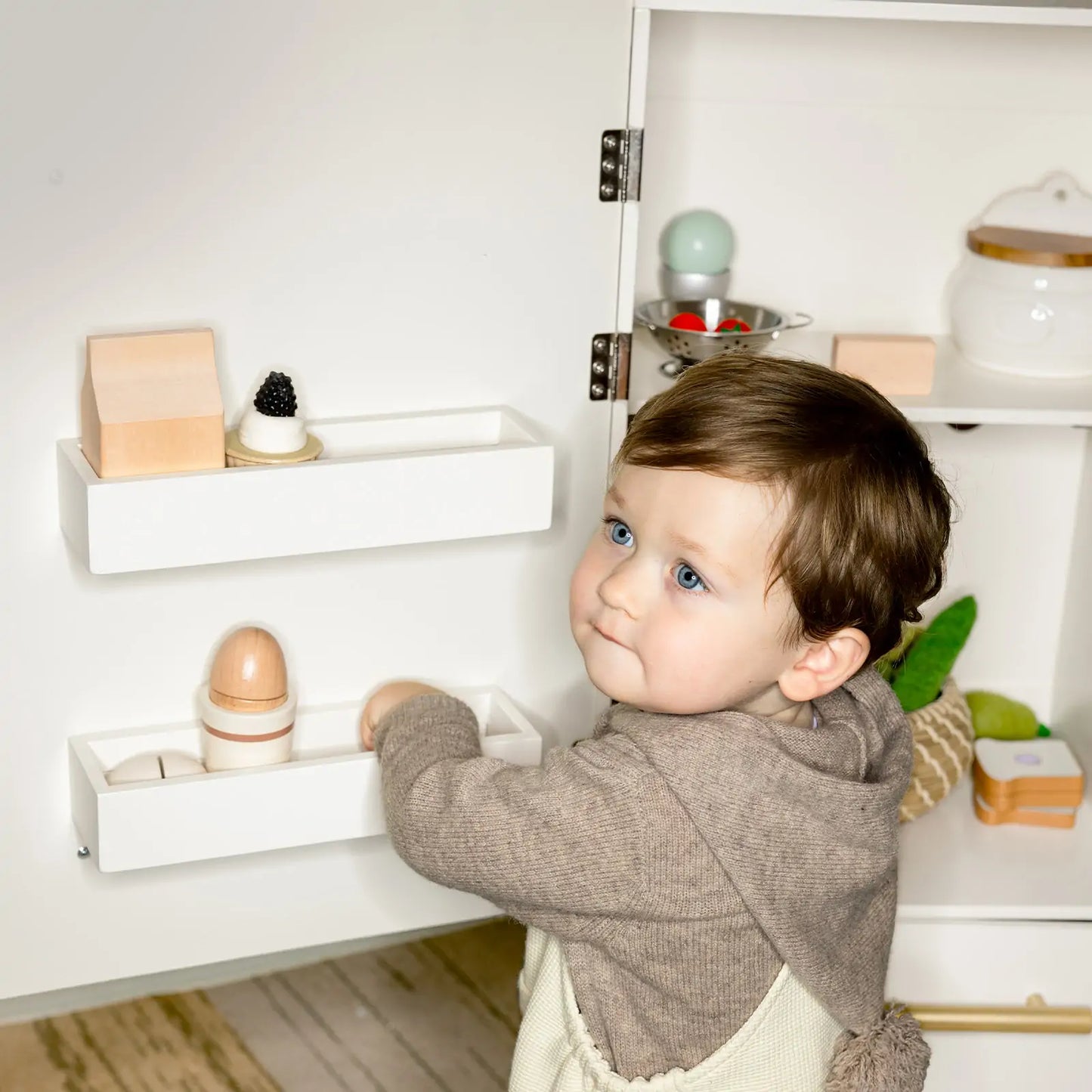 Tiny Land® Play Kitchen Accessories – Play Kitchen Fridge: Wooden Cabinet Refrigerator for Kids - Norani Baby