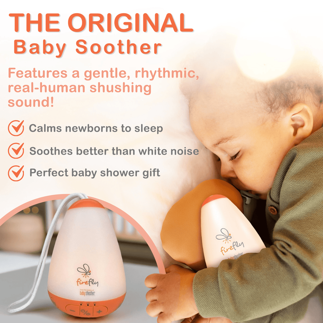 Baby Shusher Firefly – Portable Sound Machine & Night Light with Real Shushing Sound - Norani Baby