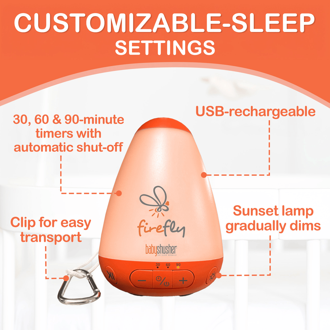Baby Shusher Firefly – Portable Sound Machine & Night Light with Real Shushing Sound - Norani Baby