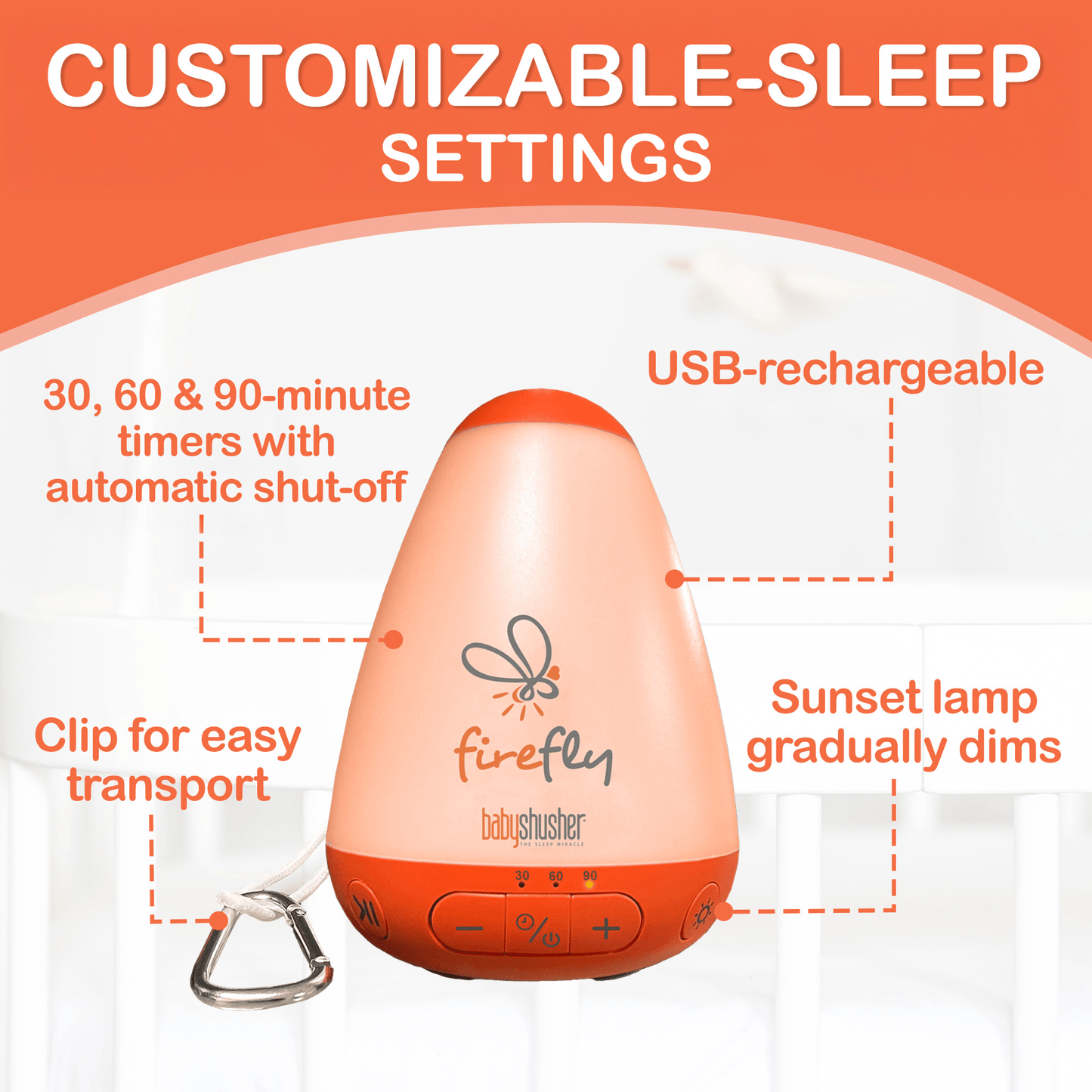 Baby Shusher Firefly – Portable Sound Machine & Night Light with Real Shushing Sound - Norani Baby