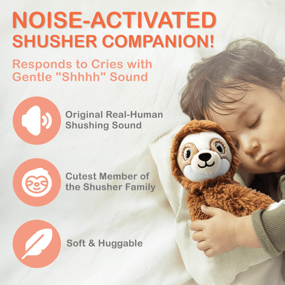 Baby Shusher Sloth – Plush Sound Machine with Real Shushing Sound & Smart Cry Detection - Norani Baby