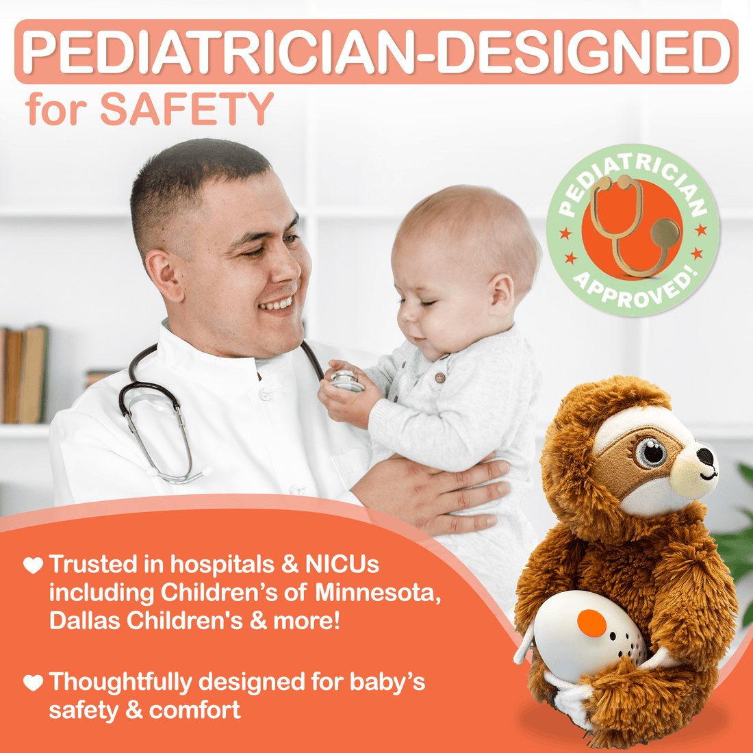 Baby Shusher Sloth – Plush Sound Machine with Real Shushing Sound & Smart Cry Detection - Norani Baby