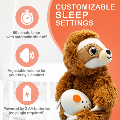 Baby Shusher Sloth – Plush Sound Machine with Real Shushing Sound & Smart Cry Detection - Norani Baby