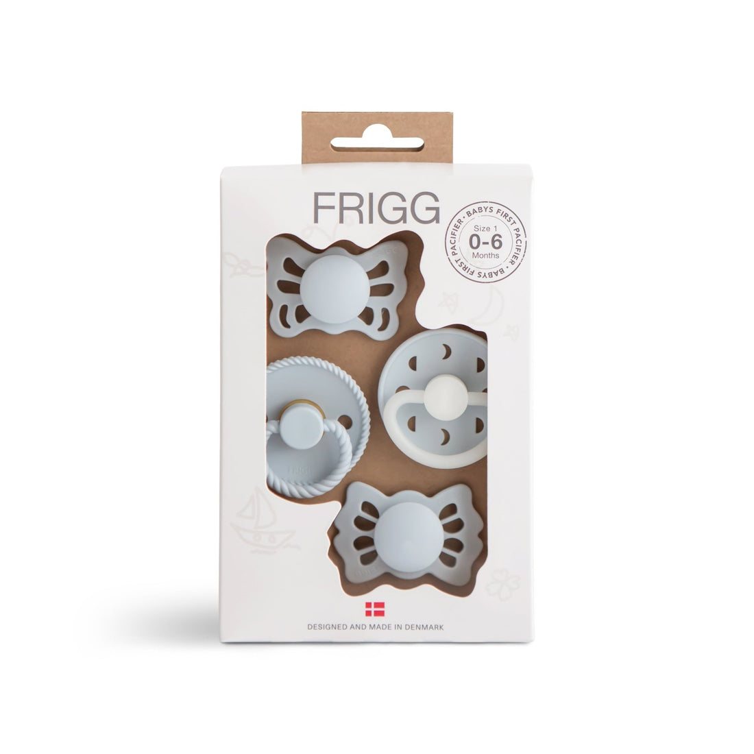 FRIGG Baby's First Pacifier Moonlight Sailing (Powder Blue) 4 - Pack - Norani Baby