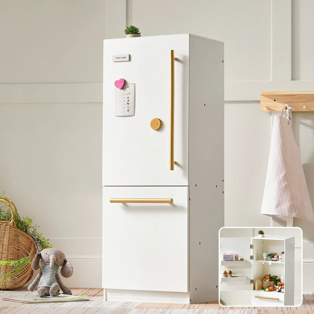 Tiny Land® Play Kitchen Accessories – Play Kitchen Fridge: Wooden Cabinet Refrigerator for Kids - Norani Baby