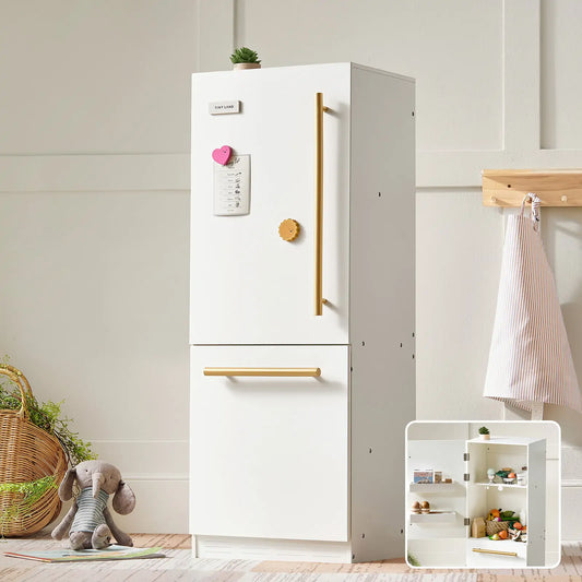 Tiny Land® Play Kitchen Accessories – Play Kitchen Fridge: Wooden Cabinet Refrigerator for Kids - Norani Baby