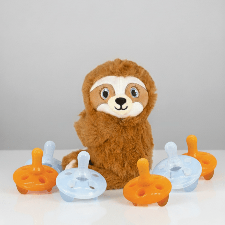 Shusher Sloth + 6 - Pack Shushie™ Pacifiers – Soothing Bundle with Cuddly Cry Detection - Norani Baby