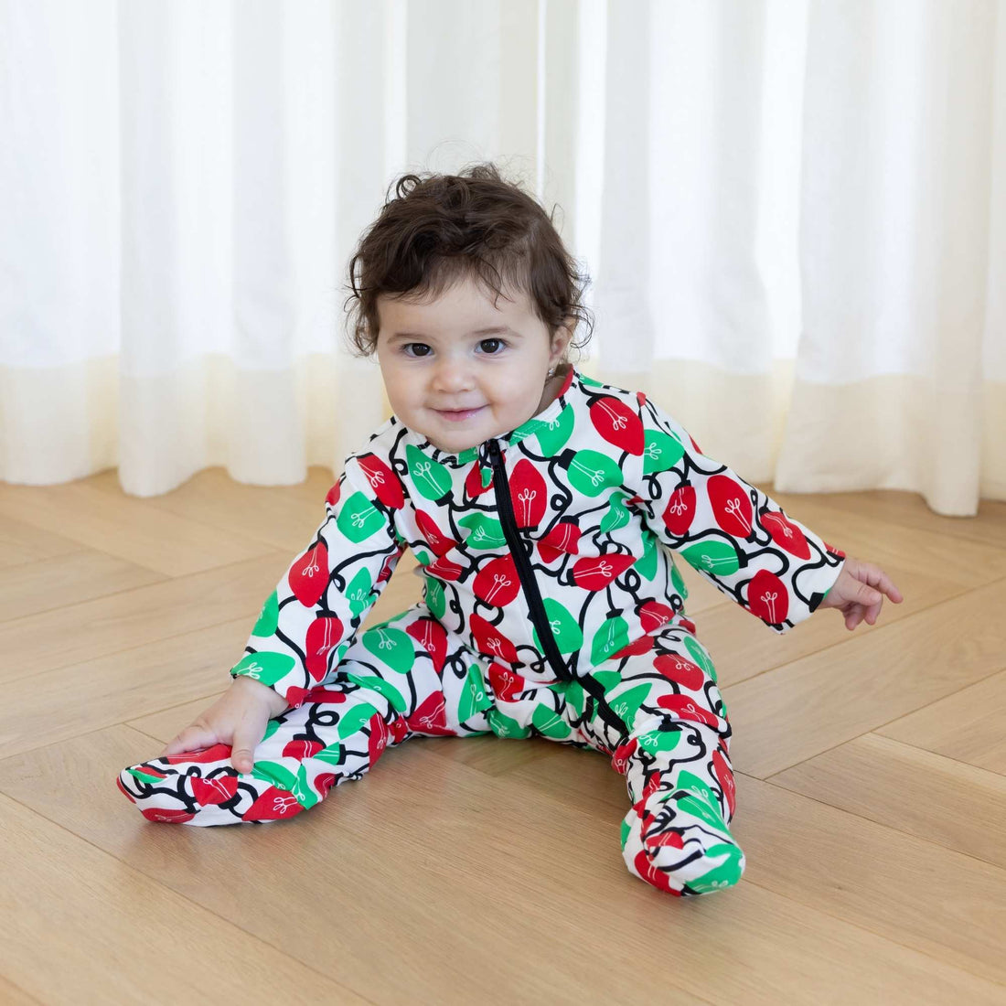 Norani Baby Holiday Collection Footed Onesie Holiday Lights