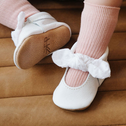 Ivory Swiss Dot Knotted Bow Baby Shoe - Norani Baby