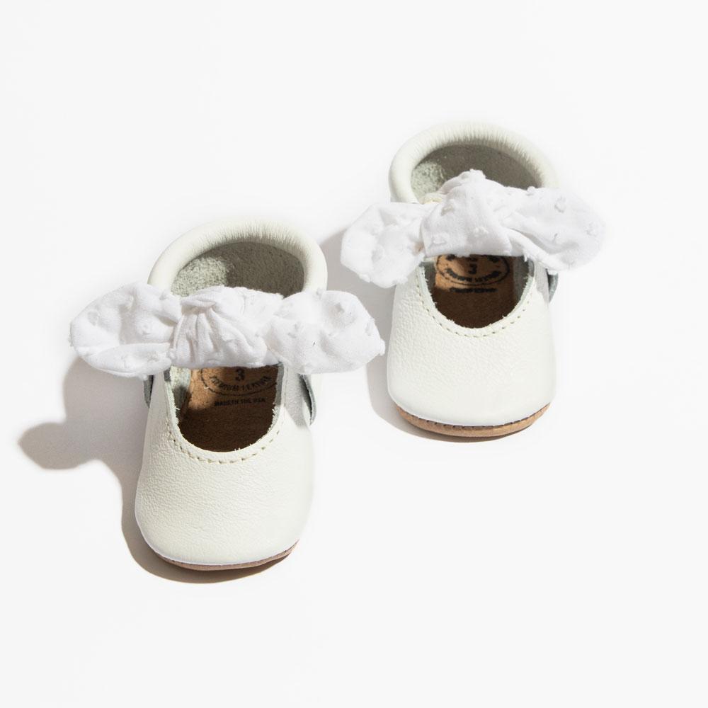 Ivory Swiss Dot Knotted Bow Baby Shoe - Norani Baby