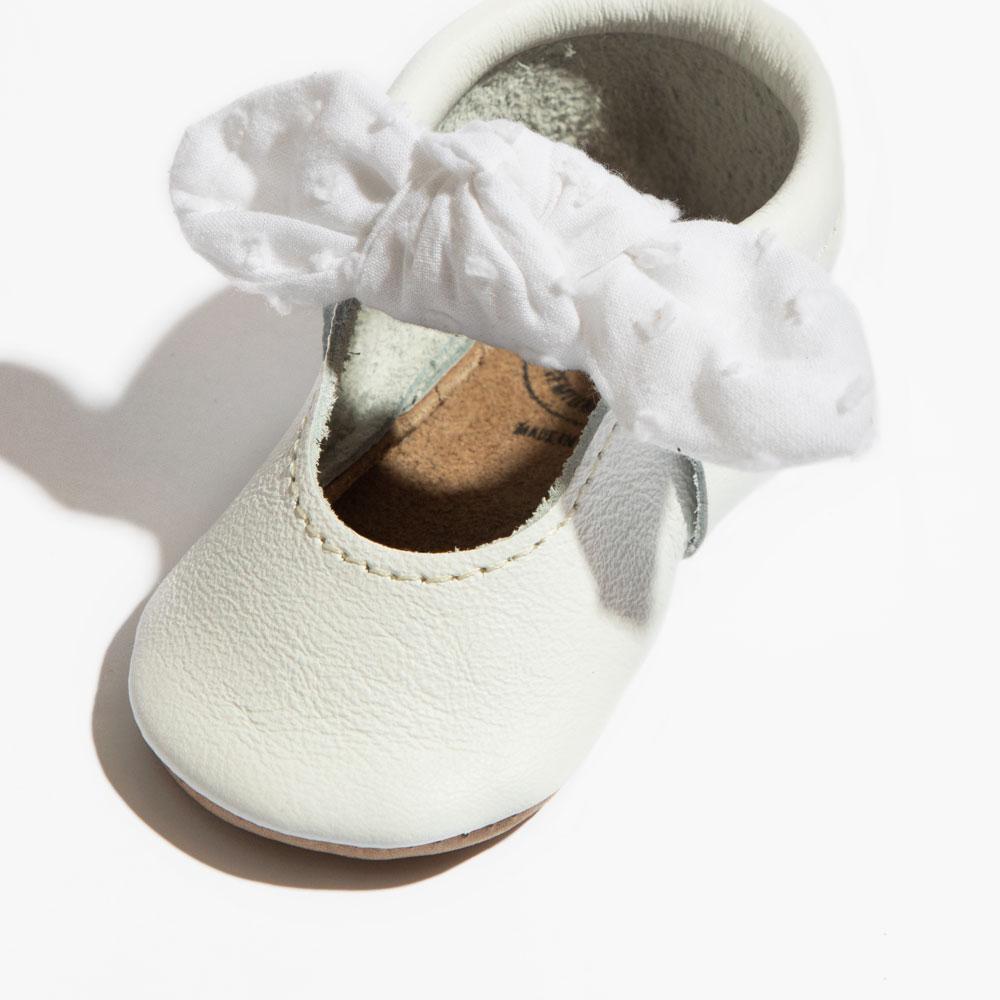 Ivory Swiss Dot Knotted Bow Baby Shoe - Norani Baby