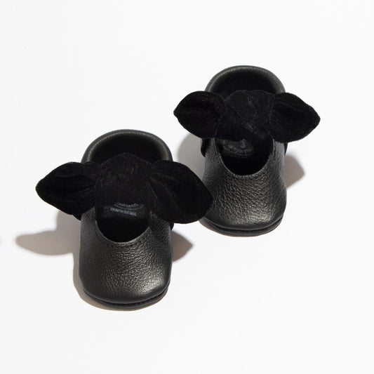 Black Velvet Knotted Bow Baby Shoe - Norani Baby