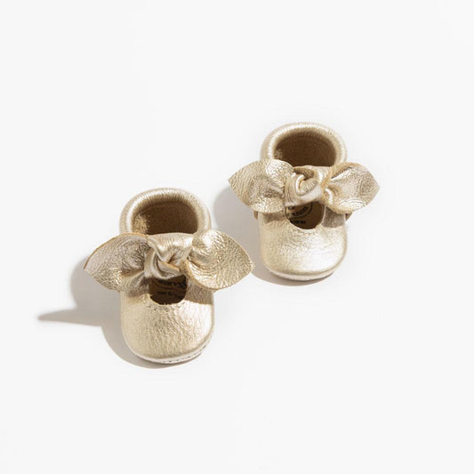 Newborn Platinum Knotted Bow Baby Shoe - Norani Baby