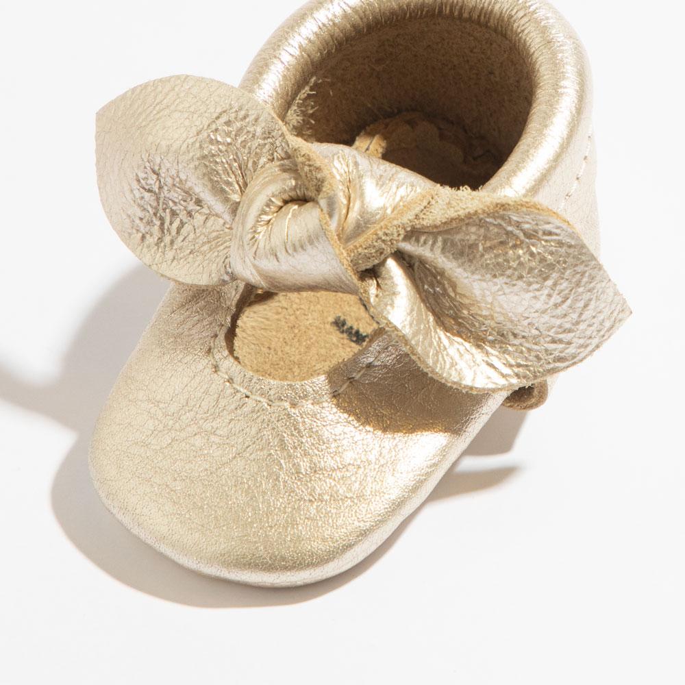 Newborn Platinum Knotted Bow Baby Shoe - Norani Baby