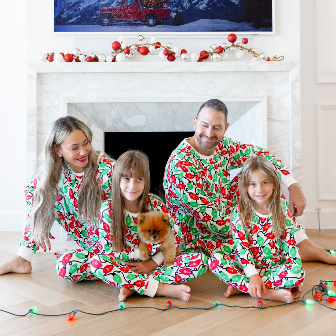 Norani Baby Holiday family matching Pajamas in bright red and green lights