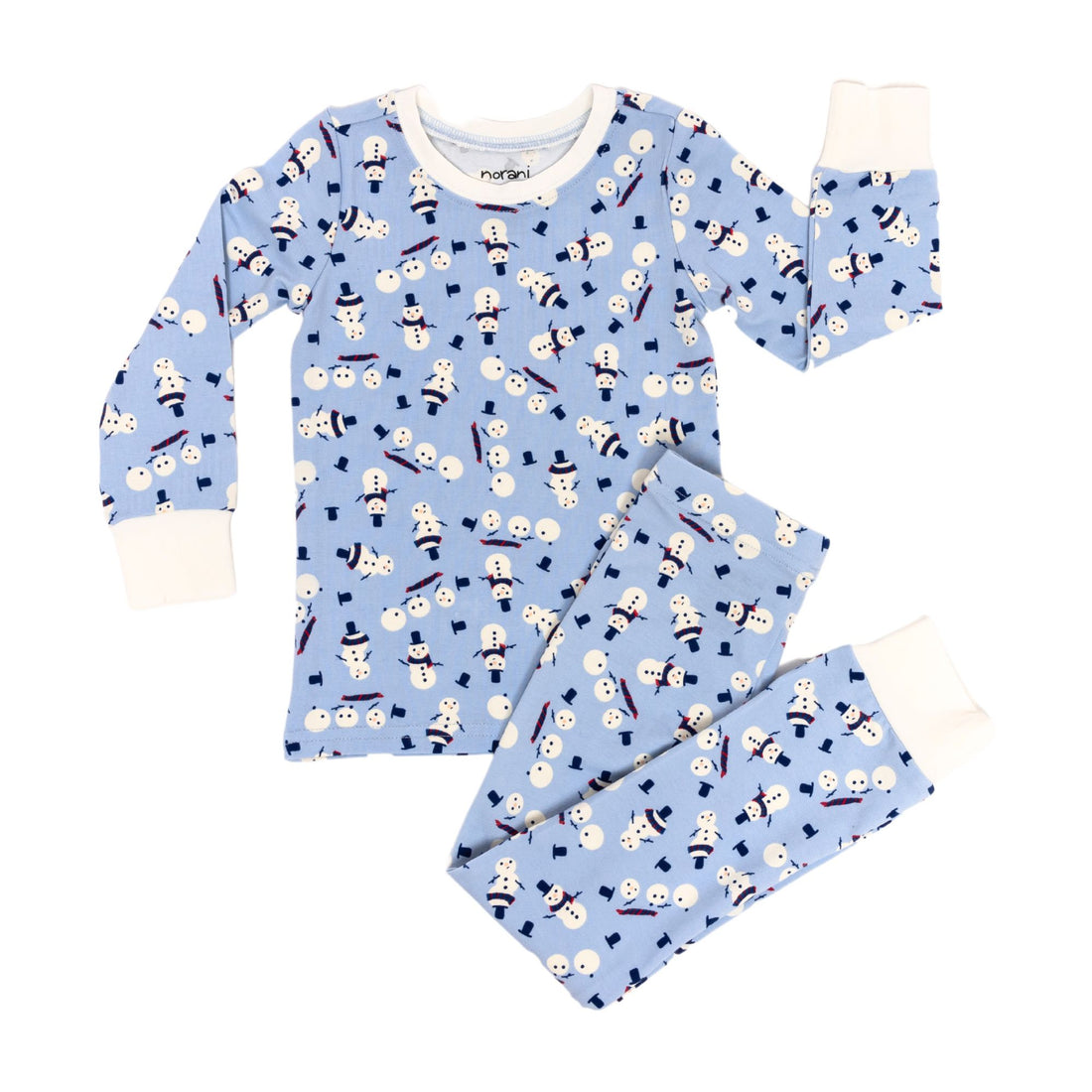 Norani Baby Holiday Pajamas for Kids in blue with melting snowmen