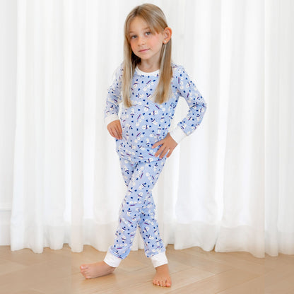 Norani Baby Holiday Pajamas for Kids in blue with melting snowmen