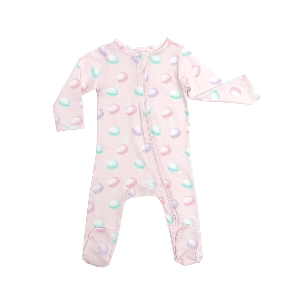Norani Baby Footed Zipper Onesie in Pink Purple and Mint Macarons