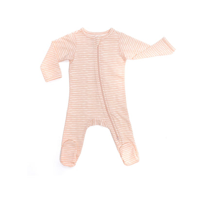 Norani Baby Footed Zipper Onesie in Pink and White Stripes