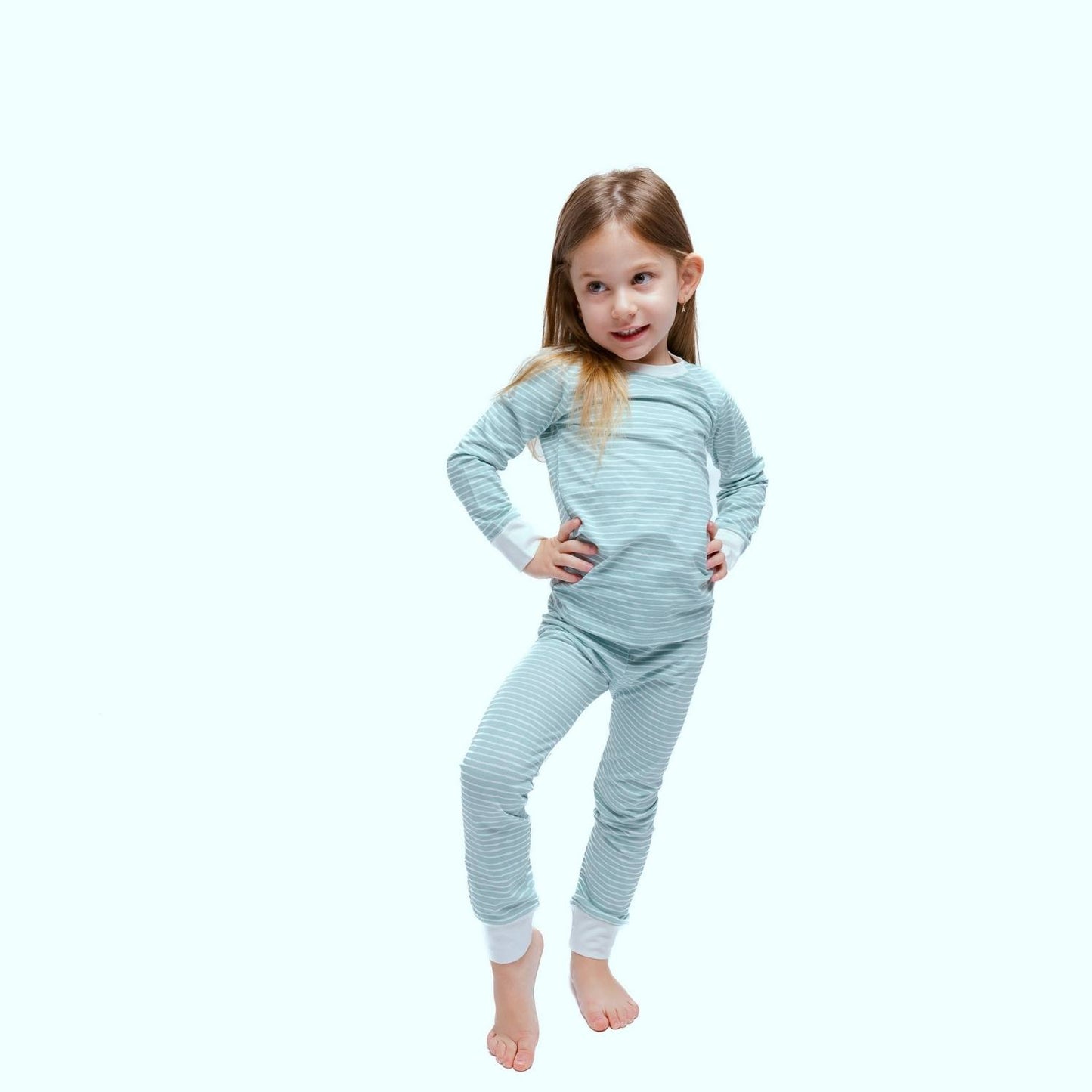  Norani Baby Long Sleeve Kids Pajamas in Green Stripes