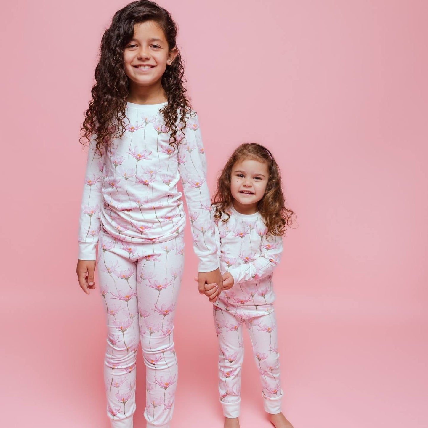  Norani Baby Long Sleeve Kids Pajamas in Pink and White Petals Flowers