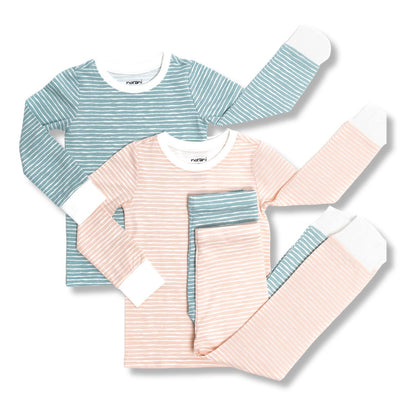  Norani Baby Long Sleeve Kids Pajamas in Pink and White Stripes