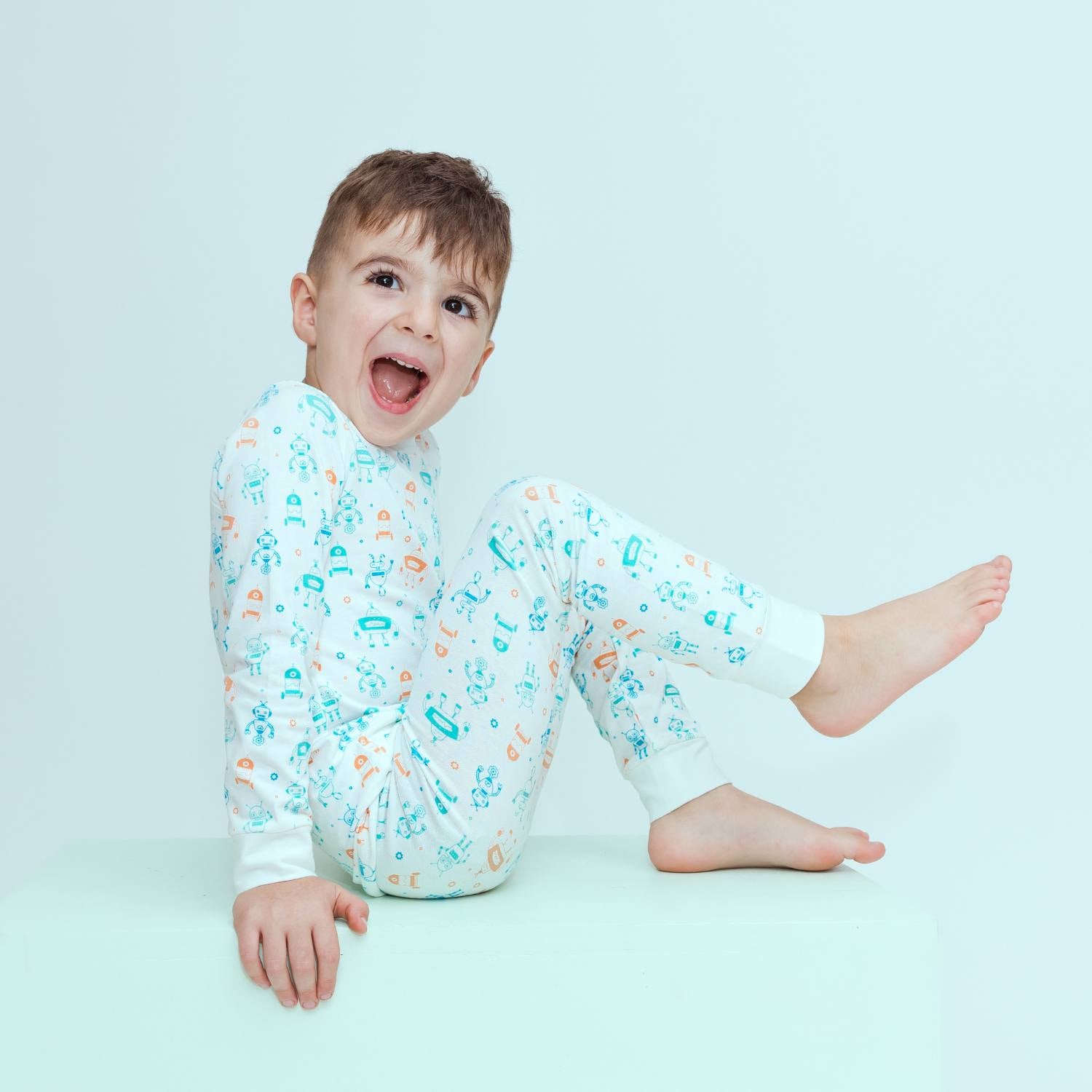 Norani Baby Kids Pajamas in Blue and green robots