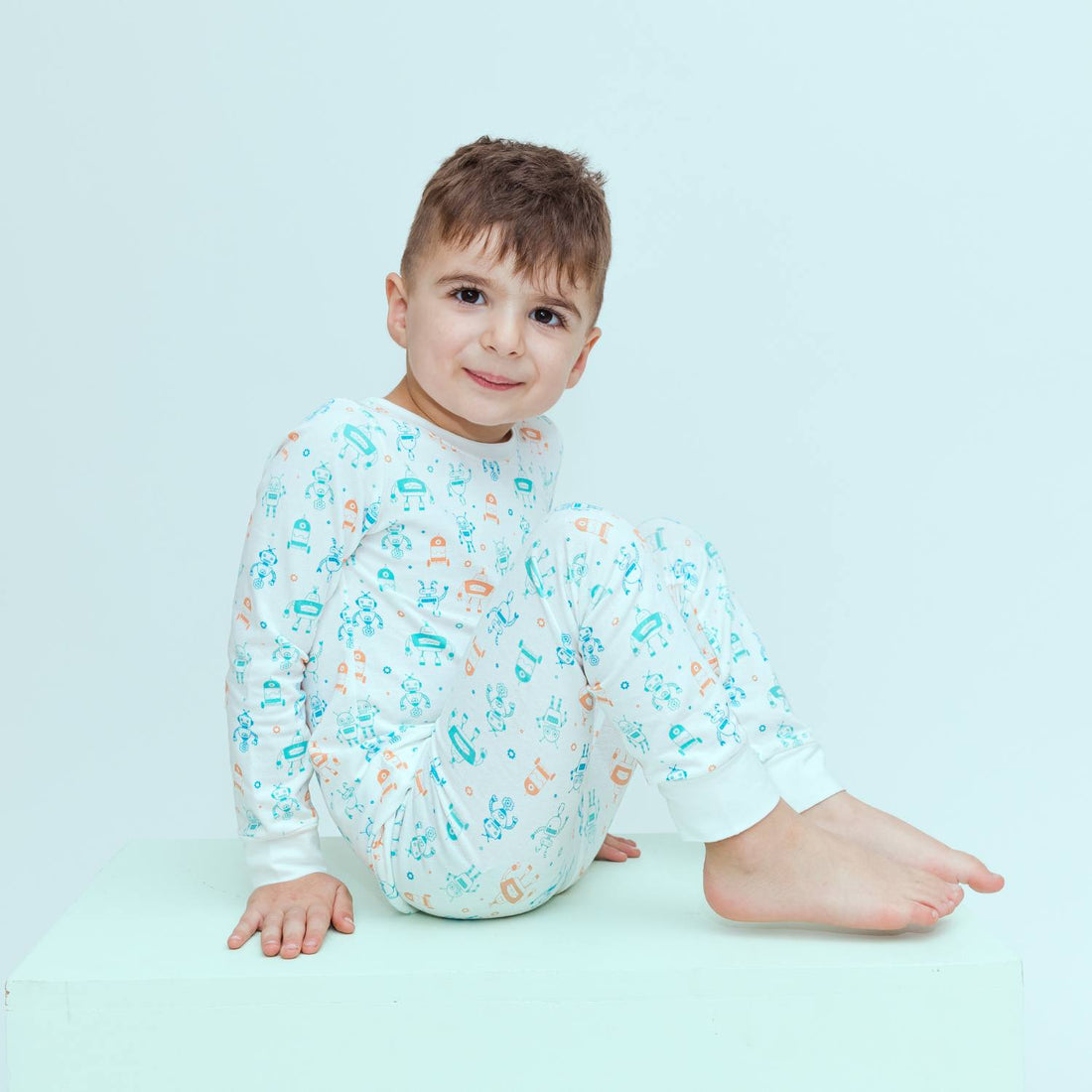 Norani Baby Kids Pajamas in Blue and green robots