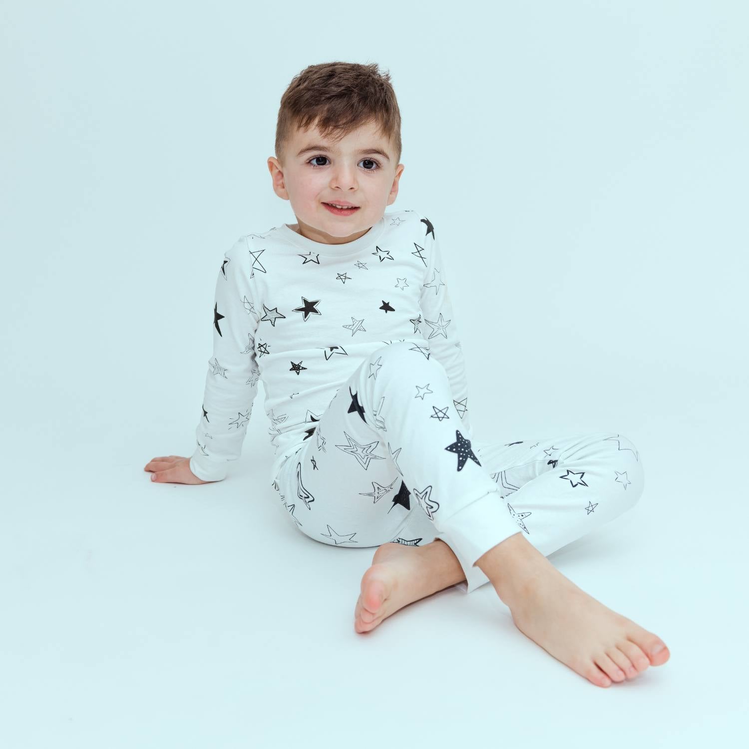 Norani Baby Kids Pajamas in Black and white stars