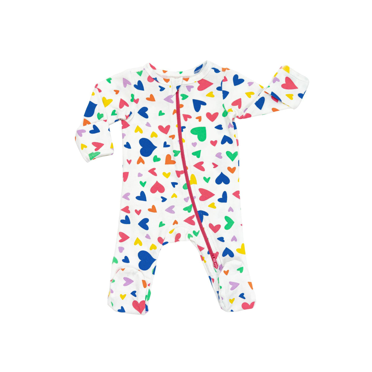 Norani Baby Footed ZIpper Onesie in colorful hearts