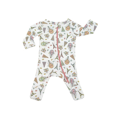 Norani Baby Footed Zipper Onesie in Paris Print